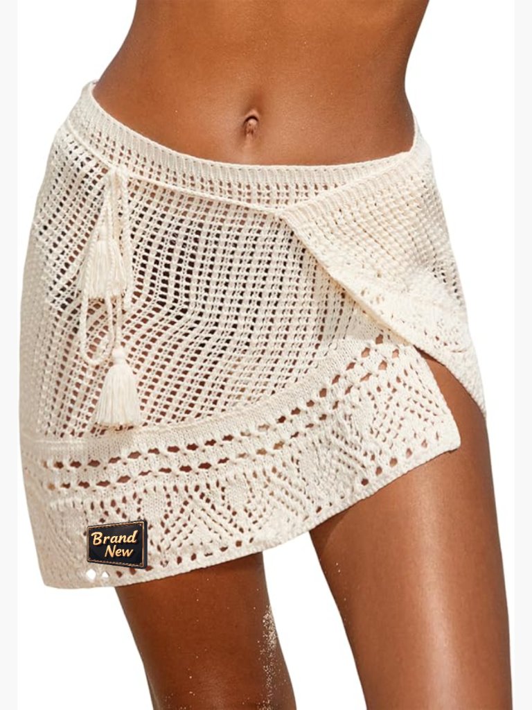 Crochet Knit Wrap Mini Skirt Cover Up Swimwear Beach Pool Side Tie